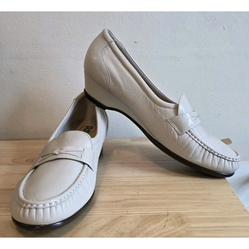 SAS Womens Tripad Comfort Bone White Leather Wedge Loafers Shoes Size 11‎ W L8